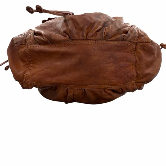 Lucky Brand Distressed Lamb Leather Hobo Bag Brown Boho Scallop Trim Fringe Vntg - Picture 7 of 16